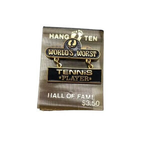 Hang Ten World's Worst Tennis Player Hall of Fame Footprints Brooch Pin VTG
